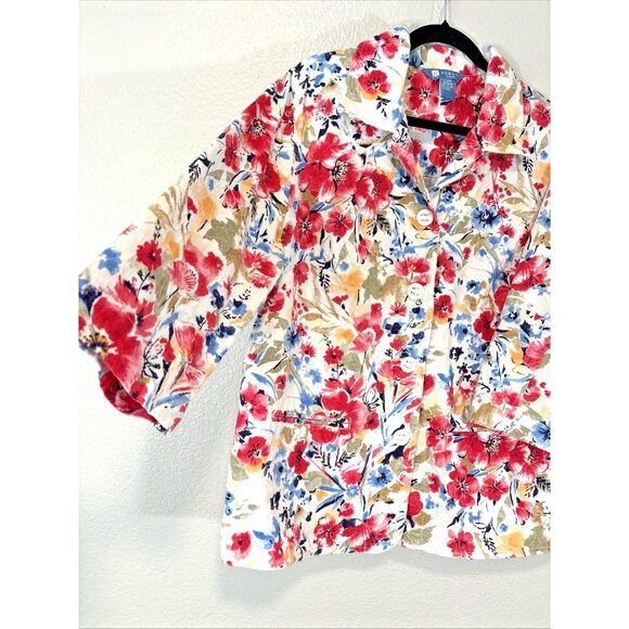 Koret Floral Light Jacket Blazer 16W Cotton 3/4 Sleeve Button Front Top - Picture 2 of 8